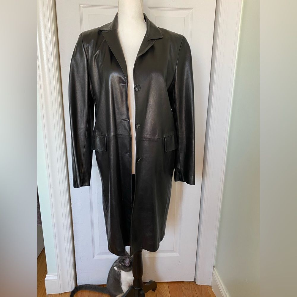 90s/Y2K Black Butter Soft Regina Rubens Full Length Leather Coat